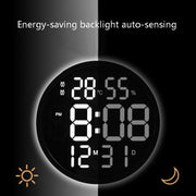 6620 12 Inch LED Simple Wall Clock Living Room Round Silent Digital Temperature And Humidity Electronic Clock(White Frame US Plug)