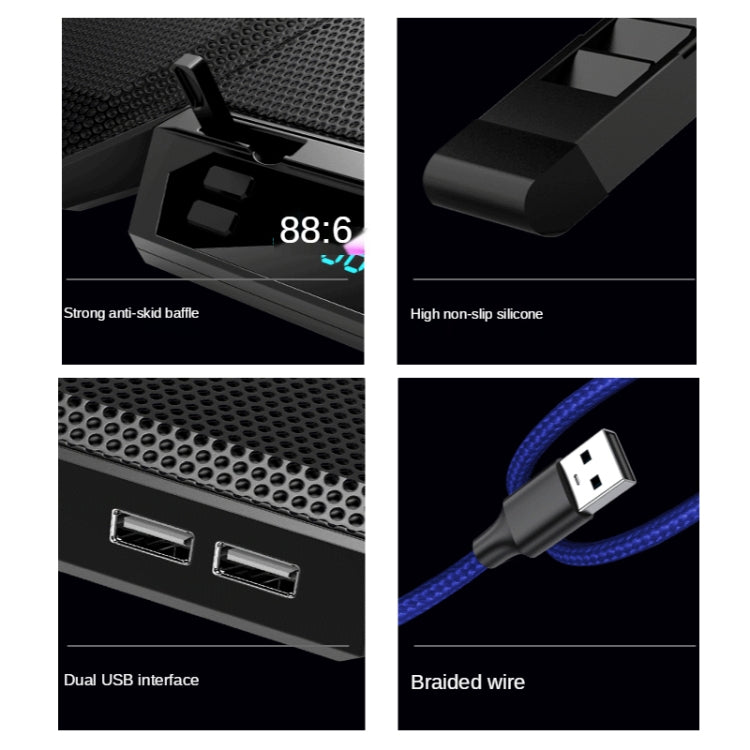 COOLCOLD RGB Notebook Radiator Six Fan Adjustable Laptop Cooling Base 5V Touch 12 Symphony Version