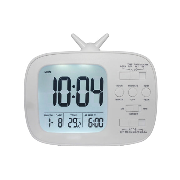 G179 Retro TV Alarm Clock Student Dormitory Bed Electronic Clock(White English Version)