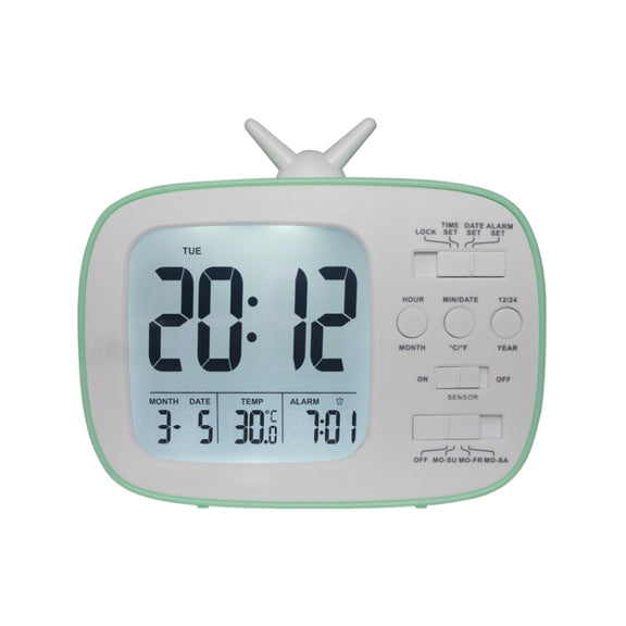 G179 Retro TV Alarm Clock Student Dormitory Bed Electronic Clock(Green English Version)
