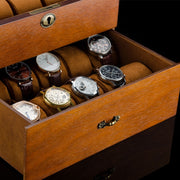 Wooden Double-Layer Watch Storage Box With Lock Jewelry Collection Display Box, Specification: 20 Epitope With Glass Sunroof
