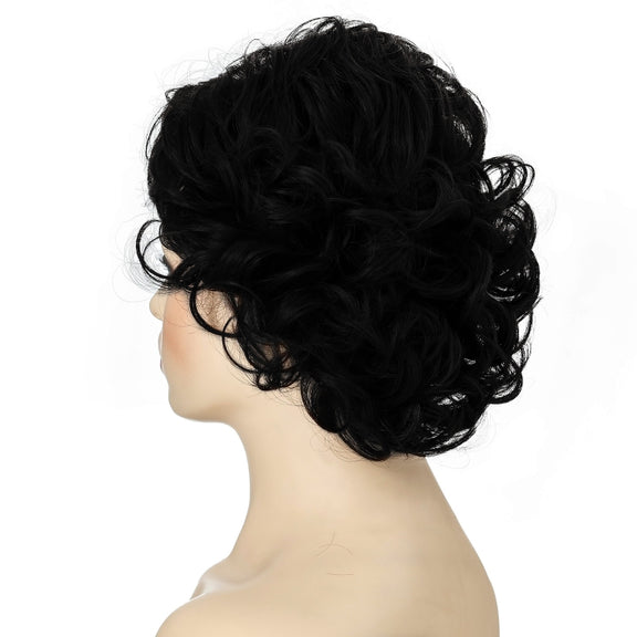 Ladies Fluffy Short Curved Head Set Chemical Fiber Wig(Black)