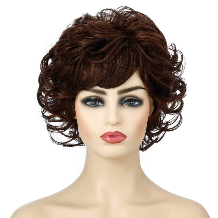 Ladies Fluffy Short Curved Head Set Chemical Fiber Wig(Brown)