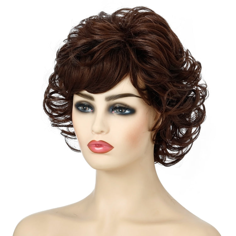 Ladies Fluffy Short Curved Head Set Chemical Fiber Wig(Brown)