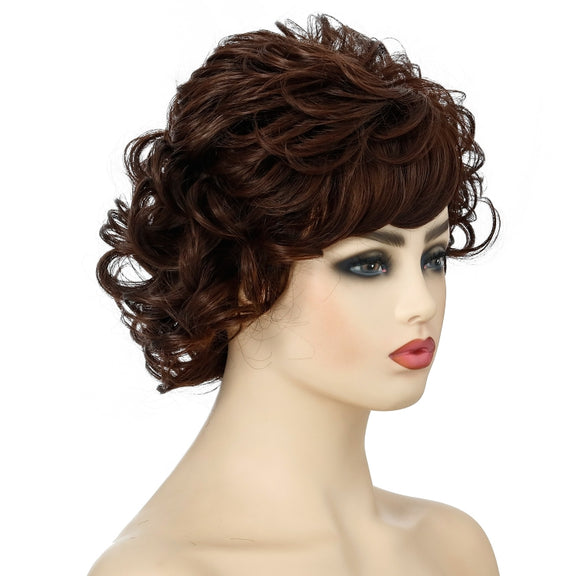 Ladies Fluffy Short Curved Head Set Chemical Fiber Wig(Brown)