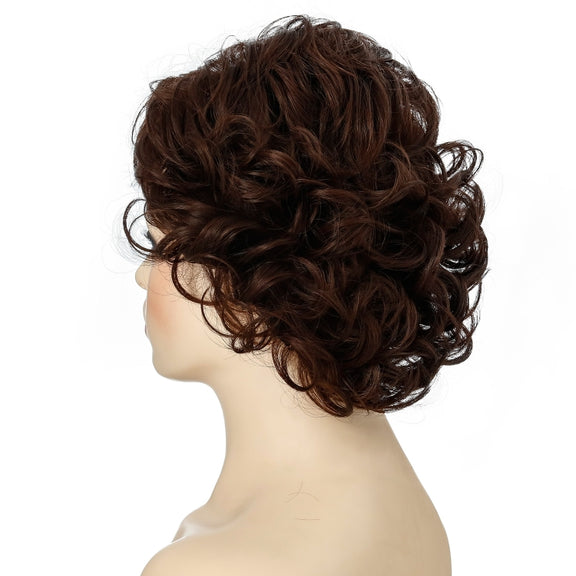 Ladies Fluffy Short Curved Head Set Chemical Fiber Wig(Brown)