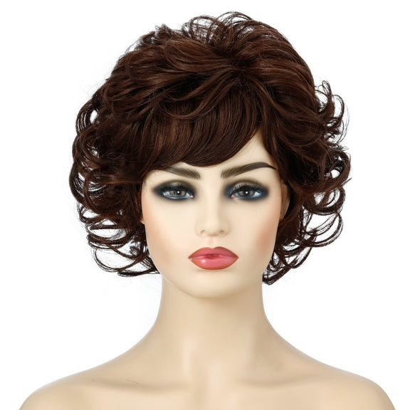 Ladies Fluffy Short Curved Head Set Chemical Fiber Wig(Brown)