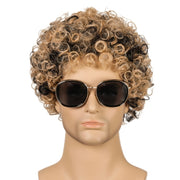 Men Wig Curls Hair Chemical Fiber Headgear(Brown+Black)