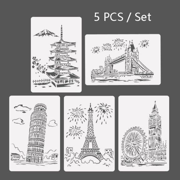 Tower System (5pcs / Set) Construction Series Painting Template Theme City A4 Label Template