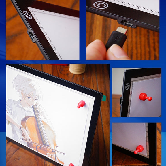 Copy Station Anime Drain Station LED Copy Board With Magnetic Suction Light Board Drawing Plate With USB Cable, Specification: A4 Stepless Dimming (Black)