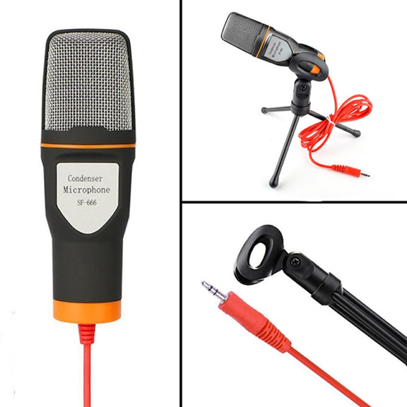 SF-666 Computer Voice Microphone With Adapter Cable Anchor Mobile Phone Video Wired Microphone With Bracketcket, Colour: Black