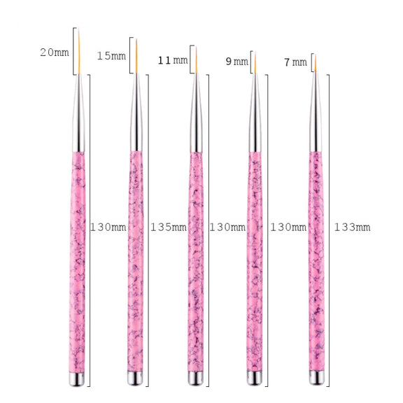 5 in 1 7/9/11/15 / 20mm Nail Art Draw Line Pen Nails Painted Brush