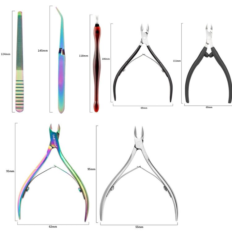 FABIYAN Stainless Steel Dead Skin Shear Steel Push Nail Art Tool Set, Specification:   Set 9