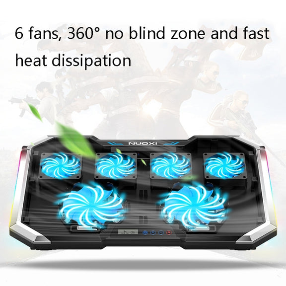 NUOXI Q8 Notebook Radiator LCD Screen Button Controllable RBG Luminescence Computer Cooling Base(Black)