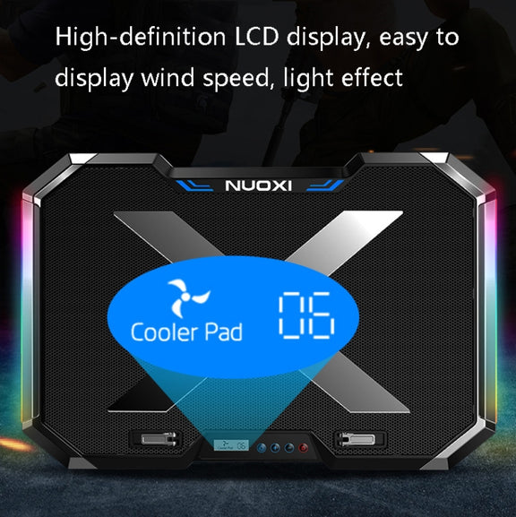 NUOXI Q8 Notebook Radiator LCD Screen Button Controllable RBG Luminescence Computer Cooling Base(Black)