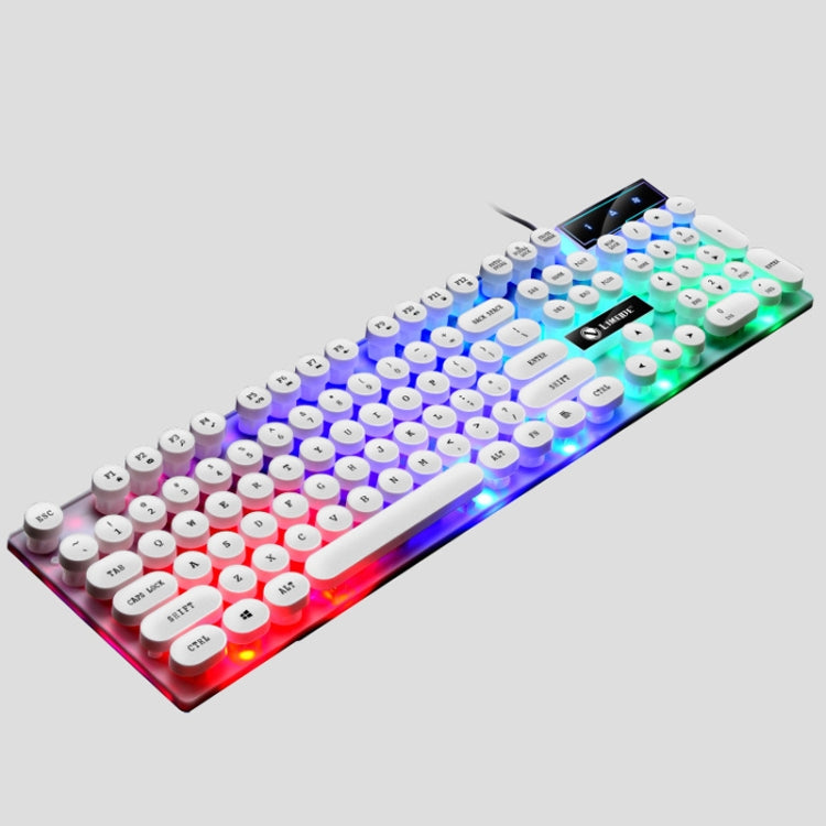 LIMEIDE GTX300 104 Keys Retro Round Key Cap USB Wired Mouse Keyboard, Cable Length: 1.4m, Colour: Punk Single Keyboard White