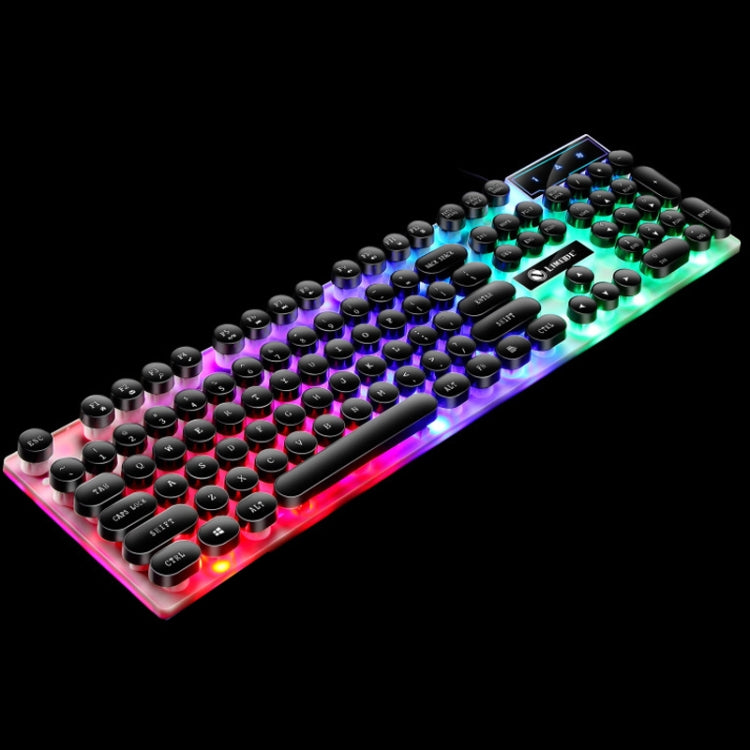 LIMEIDE GTX300 104 Keys Retro Round Key Cap USB Wired Mouse Keyboard, Cable Length: 1.4m, Colour: Punk Single Keyboard  Black