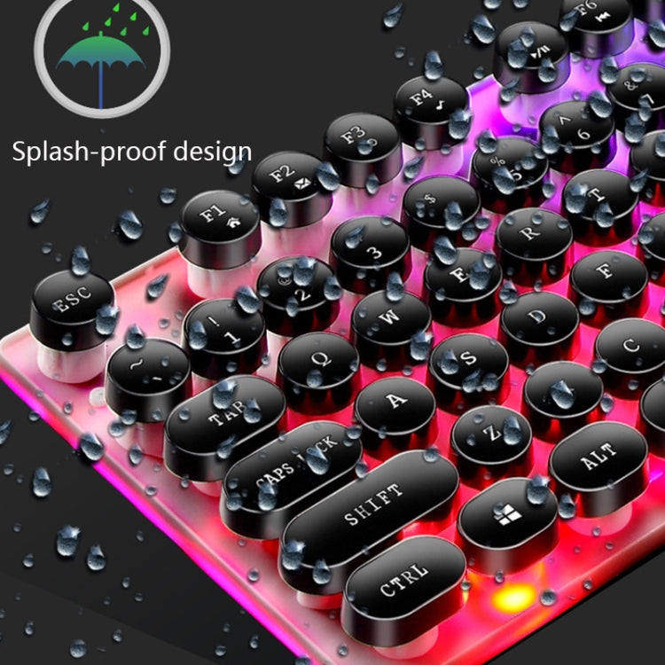 LIMEIDE GTX300 104 Keys Retro Round Key Cap USB Wired Mouse Keyboard, Cable Length: 1.4m, Colour: Punk Single Keyboard  Black