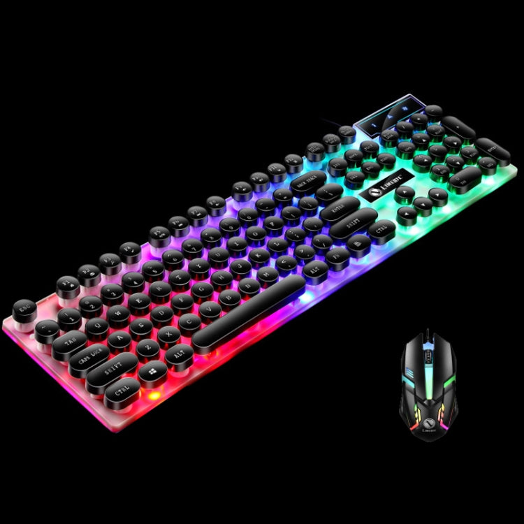LIMEIDE GTX300 104 Keys Retro Round Key Cap USB Wired Mouse Keyboard, Cable Length: 1.4m, Colour: Punk Set Black