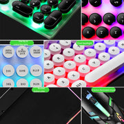 LIMEIDE GTX300 104 Keys Retro Round Key Cap USB Wired Mouse Keyboard, Cable Length: 1.4m, Colour: Punk Set Black
