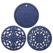3 in 1 Hollow Flower Silicone Heat Insulation Pad Anti-Scalding Pot Bowl Pad Set(Blue)