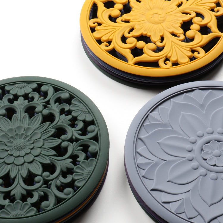 3 in 1 Hollow Flower Silicone Heat Insulation Pad Anti-Scalding Pot Bowl Pad Set(Black)
