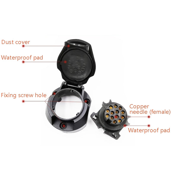 VS1130E 13P 12V RV Traveler Trailer Nylon Water-resistant Plug Socket EU Plug