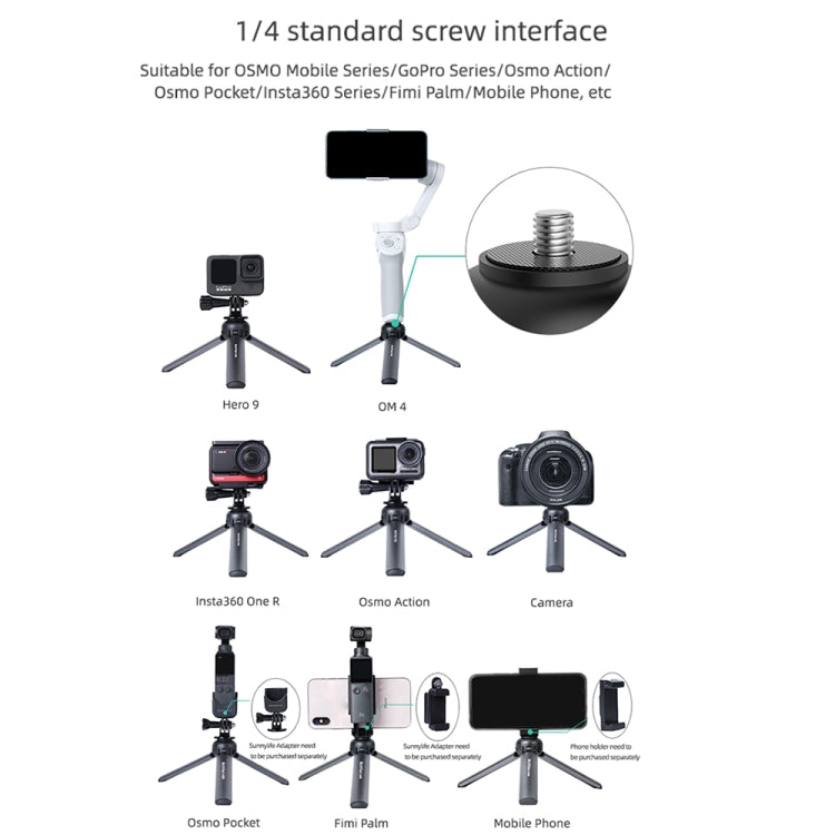 Sunnylife for Insta360 GO / DJI Osmo Action / GoPro Mount Bracket Stabilizer Aluminum Alloy Mini Tripod