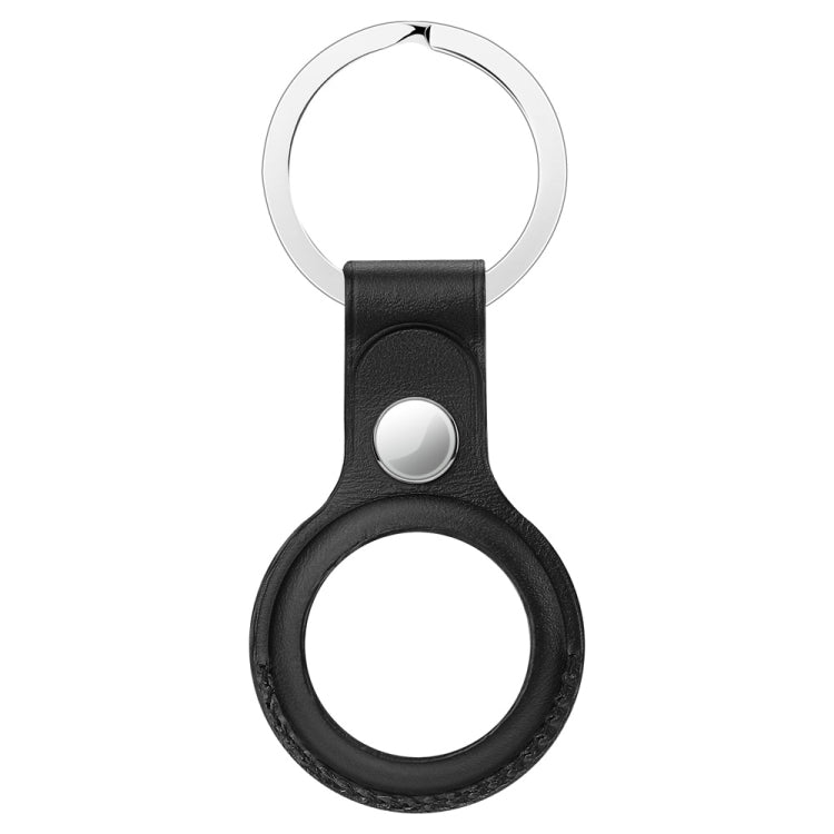 Anti-scratch Top-layer Cowhide Leather Protective Cover with Hanging Buckle for AirTag(Black)