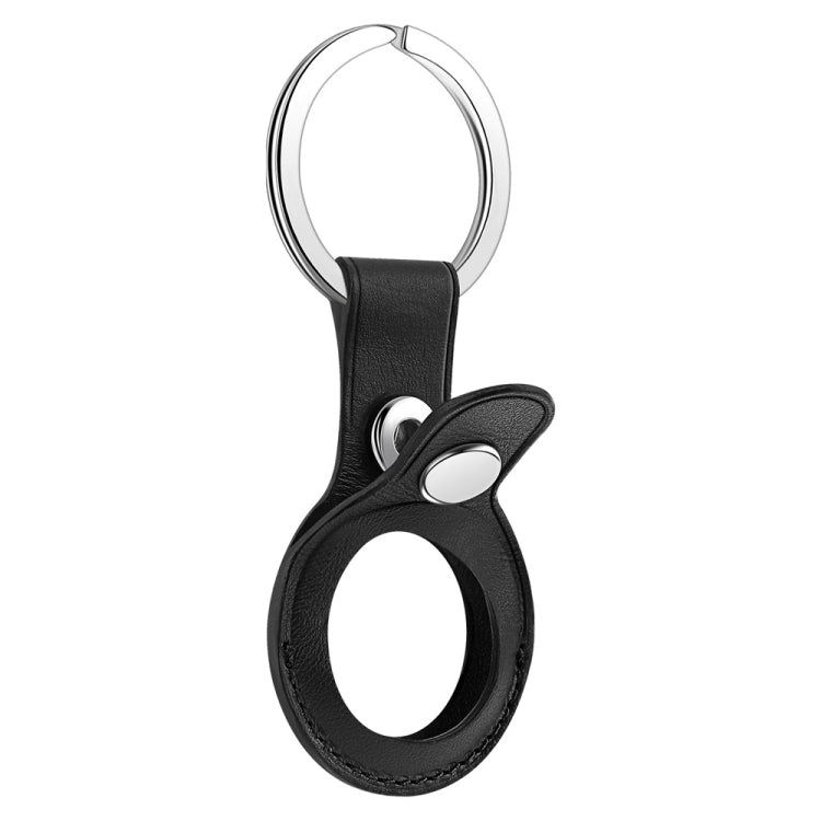 Anti-scratch Top-layer Cowhide Leather Protective Cover with Hanging Buckle for AirTag(Black)