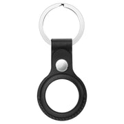 Anti-scratch Top-layer Cowhide Leather Protective Cover with Hanging Buckle for AirTag(Black)