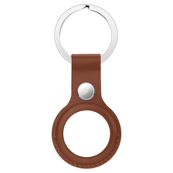 Anti-scratch Top-layer Cowhide Leather Protective Cover with Hanging Buckle for AirTag(Brown)