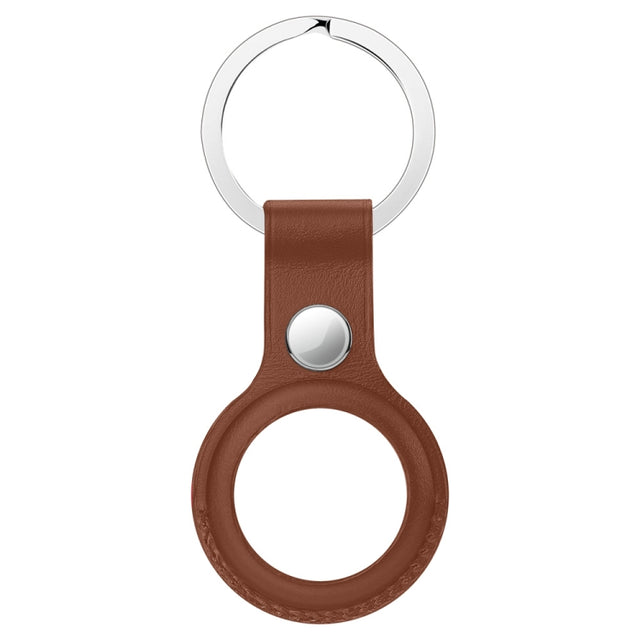 Anti-scratch Top-layer Cowhide Leather Protective Cover with Hanging Buckle for AirTag(Brown)