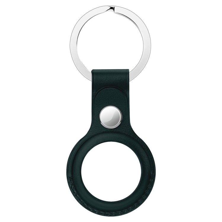 Anti-scratch Top-layer Cowhide Leather Protective Cover with Hanging Buckle for AirTag(Ink Green)