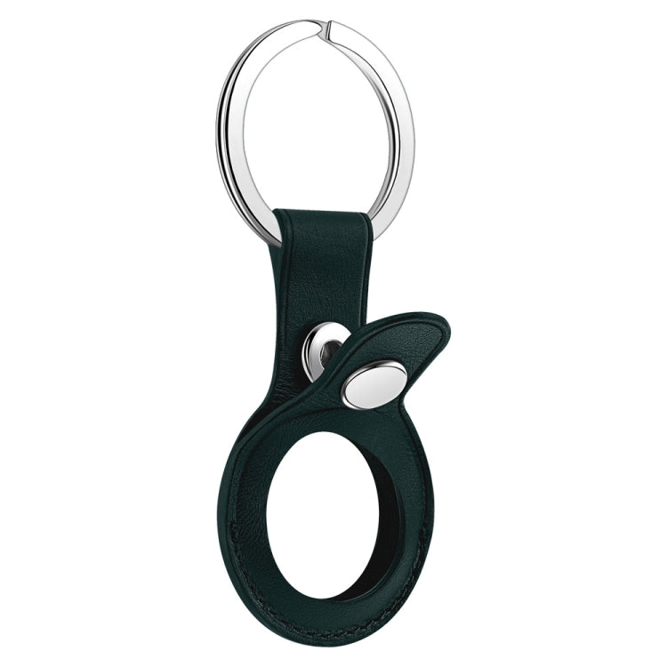 Anti-scratch Top-layer Cowhide Leather Protective Cover with Hanging Buckle for AirTag(Ink Green)