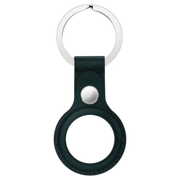Anti-scratch Top-layer Cowhide Leather Protective Cover with Hanging Buckle for AirTag(Ink Green)