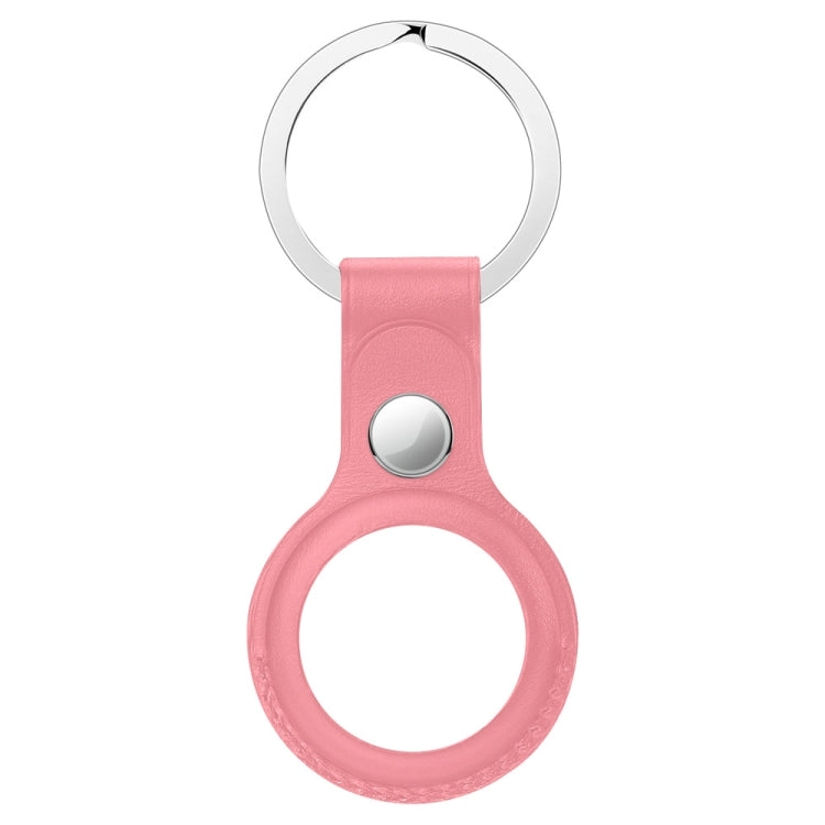 Anti-scratch Top-layer Cowhide Leather Protective Cover with Hanging Buckle for Airtag(Pink)