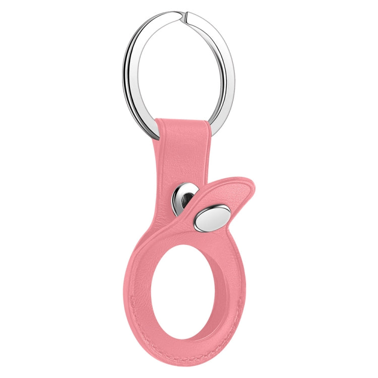 Anti-scratch Top-layer Cowhide Leather Protective Cover with Hanging Buckle for Airtag(Pink)