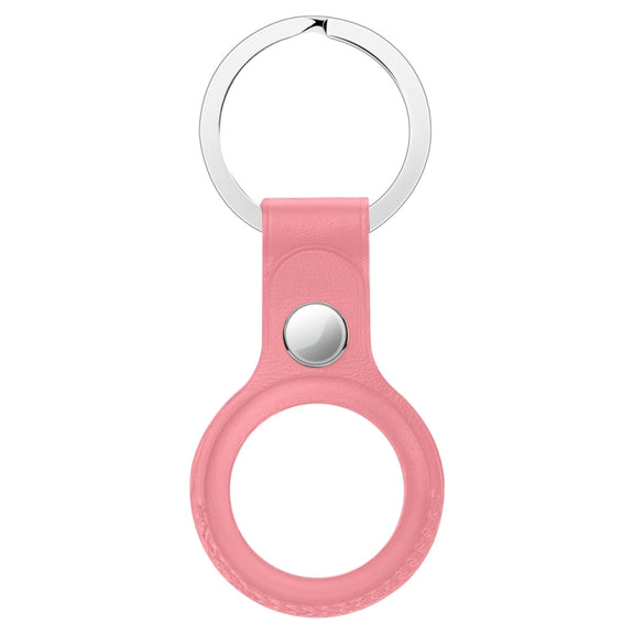 Anti-scratch Top-layer Cowhide Leather Protective Cover with Hanging Buckle for Airtag(Pink)
