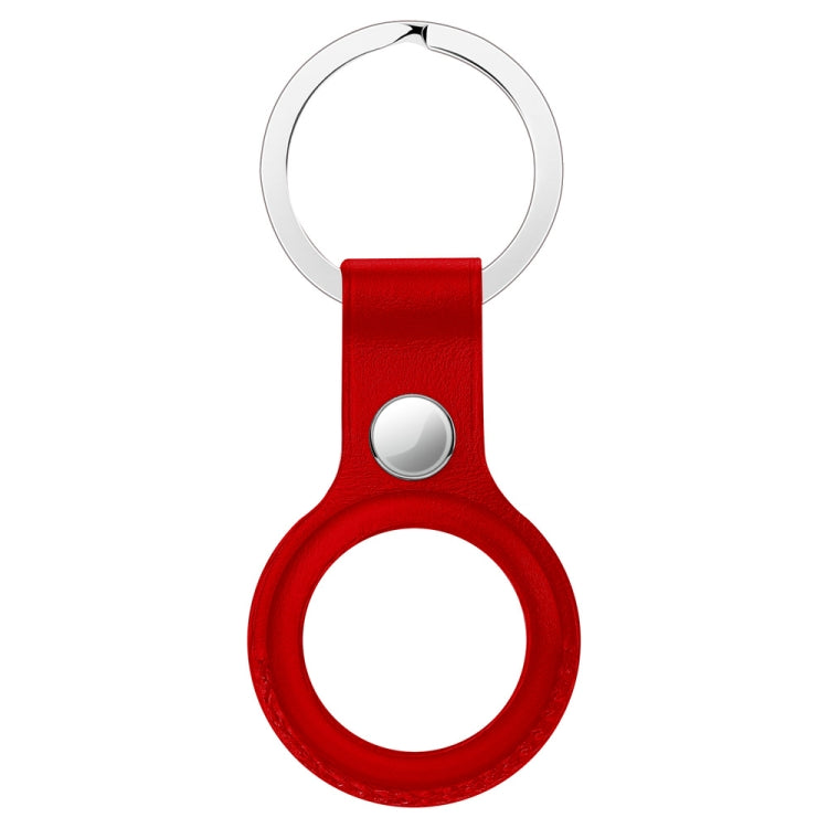 Anti-scratch Top-layer Cowhide Leather Protective Cover with Hanging Buckle for AirTag(Big Red)