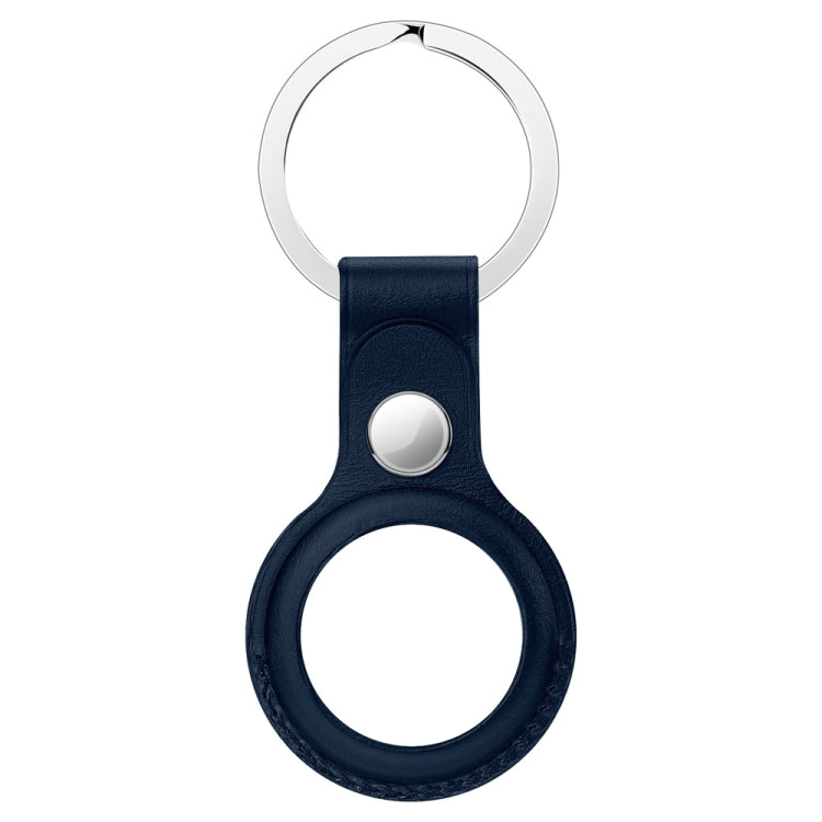 Anti-scratch Top-layer Cowhide Leather Protective Cover with Hanging Buckle for AirTag(Deep Blue)