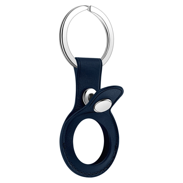 Anti-scratch Top-layer Cowhide Leather Protective Cover with Hanging Buckle for AirTag(Deep Blue)
