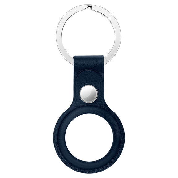 Anti-scratch Top-layer Cowhide Leather Protective Cover with Hanging Buckle for AirTag(Deep Blue)