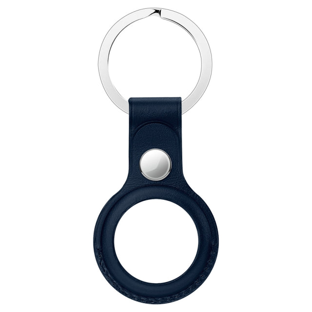 Anti-scratch Top-layer Cowhide Leather Protective Cover with Hanging Buckle for AirTag(Deep Blue)