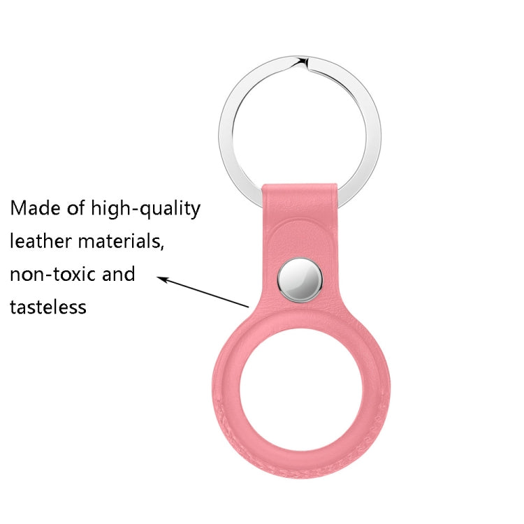 Anti-scratch Top-layer Cowhide Leather Protective Cover with Hanging Buckle for AirTag(Black)