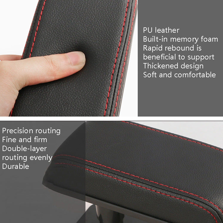 Car Arm Handle Seat Left Hand Elbow Tray Universal Leather Increasing Pad Central Armrest Box(Black+Red Line)