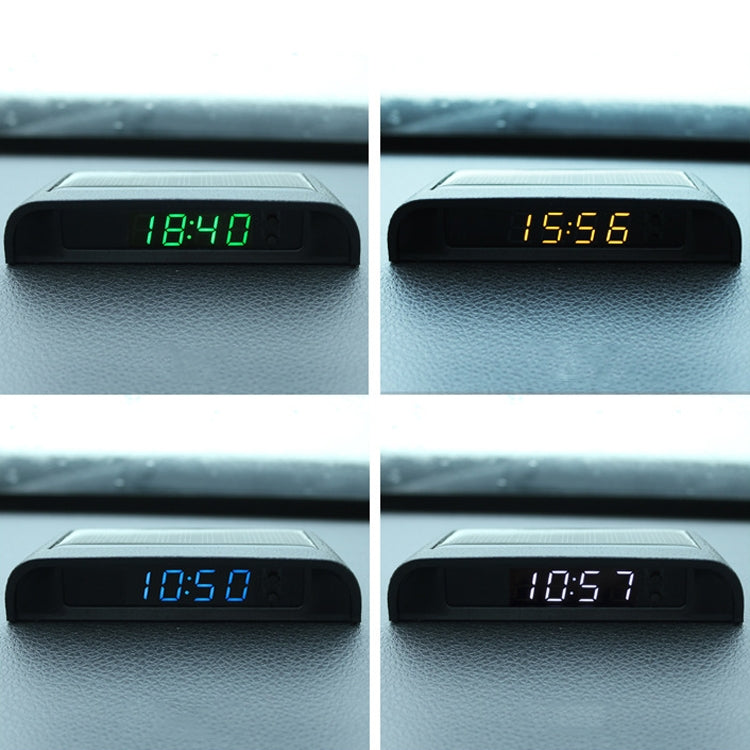 Solar Night Light Car Clock Automotive Electronic Clock Temperature Time+Date+Week+Temperature(Green Light)