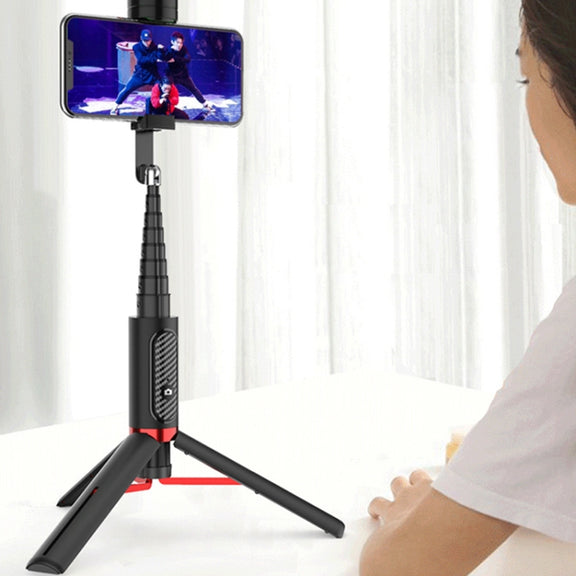 Bluetooth Selfie Stick with Tripod Multi-function Gimbal Mobile Phone Fill Light Live Support(Girl Powder)