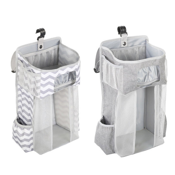 Baby Crib Hanging Bag Multifunctional Detachable Bed Diaper Toy Storage Bag(Gray Snow)