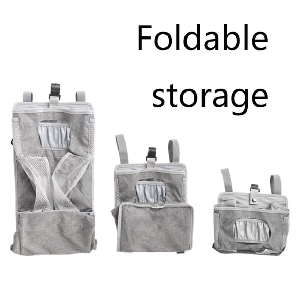 Baby Crib Hanging Bag Multifunctional Detachable Bed Diaper Toy Storage Bag(Gray Snow)